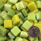 Cactus Patch Mix recycled glass mosaic tiles in glossy and iridized green earthy tones