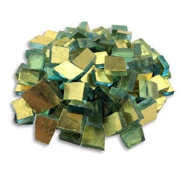 Flat Yellow Gold Smalti on Blue Glass