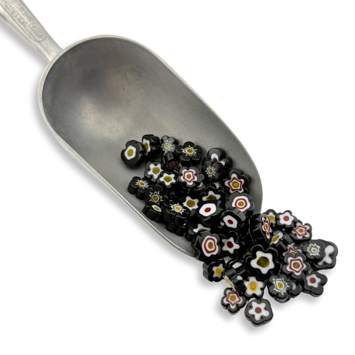 Fire Polished Millefiore - Black Flowers Mix - 2 oz.